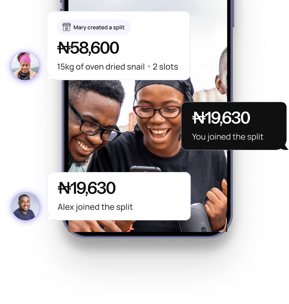 Smiling people in phone frame and money alert popups - MyNebor